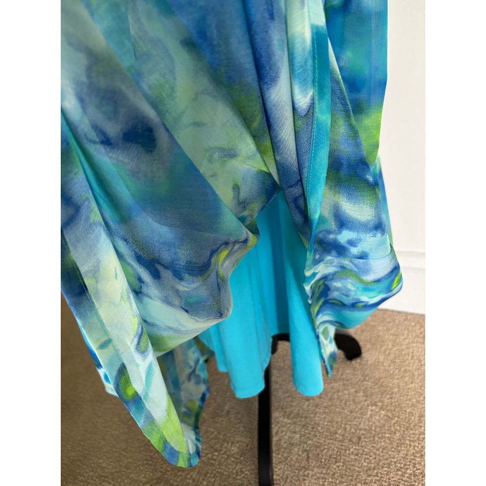 LOGO by Lori Goldstein Turquoise Watercolor Mixed Media Maxi Dress Sz M - Picture 5 of 9